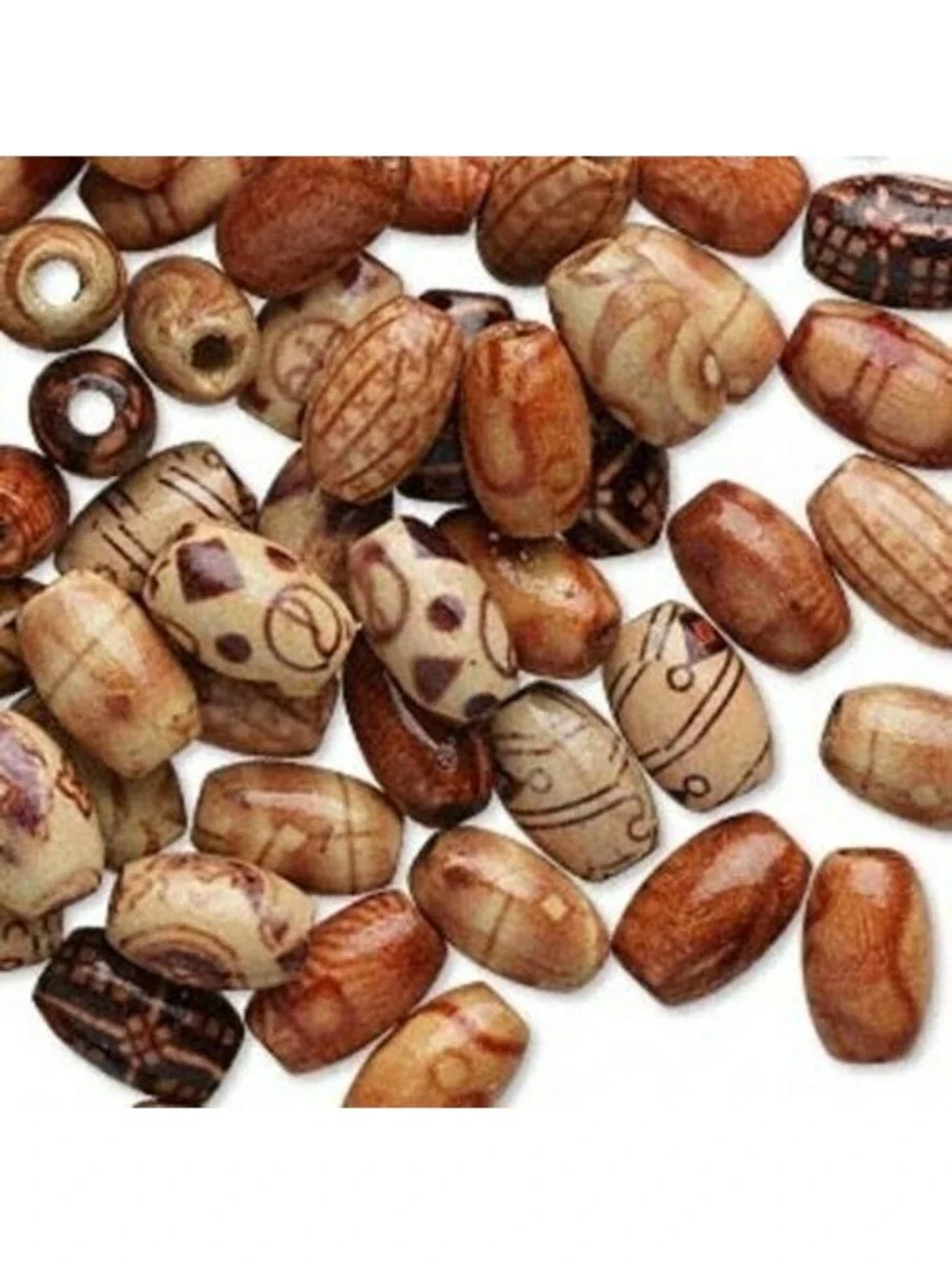 Mixed Color & Pattern Painted 12mm Oval Wood Beads 20 pcs